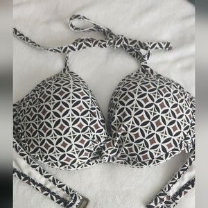 Geometric Black and White Bikini Top